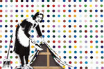 a painting of a woman with a broom and a paintbrush