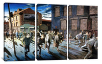 a painting of a group of people walking down a street