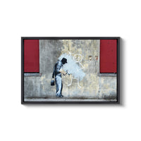 a painting of a man writing on a wall