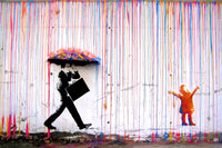 a painting of a man holding an umbrella