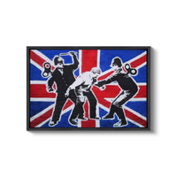 a painting of a british flag and two men
