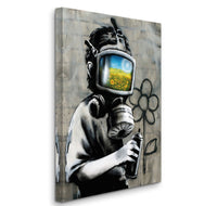 a painting of a man with a tv on his head