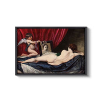 a painting of a woman laying on a bed next to a mirror