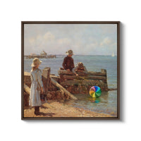 a painting of a man and a woman at the beach