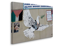 a picture of a dove painted on the side of a building