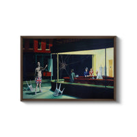a painting of a man standing in front of a broken window