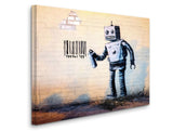 a painting of a robot holding a piece of paper