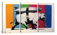 a painting of a pig on a multicolored background