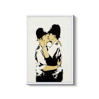 a painting of two people kissing each other