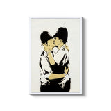a painting of two people kissing each other