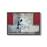 a painting of a man writing on a wall