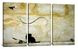 a painting of a cat and a bird on a wall