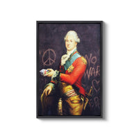 a painting of a man with a peace sign in the background