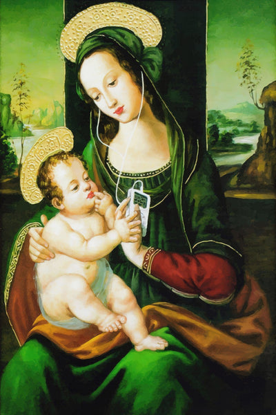 a painting of a woman holding a baby
