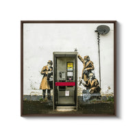 a picture of a phone booth painted on the side of a building