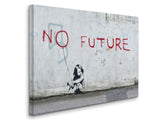 a painting on a wall that says no future