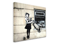 a painting of a woman with a dog on a wall