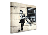 a painting of a woman with a dog on a wall