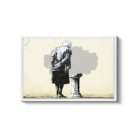 a painting of a person leaning against a wall