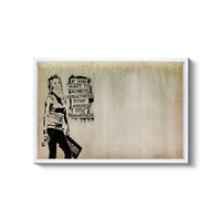 a picture of a woman walking down a street