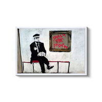 a painting of a man sitting on a bench