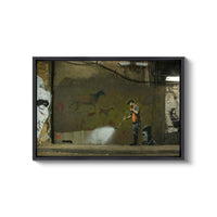 a painting of a man spraying water on a wall
