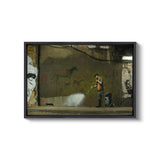 a painting of a man spraying water on a wall
