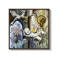 a painting of a man falling off a skateboard