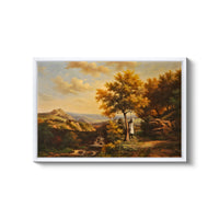 a painting of a man and a woman in a landscape