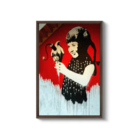 a painting of a woman holding a bird