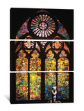 a cat sitting in front of a stained glass window