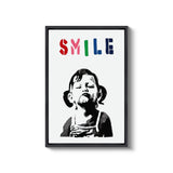 a picture of a child with the words smile on it