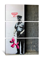 a painting of a man holding a pink balloon