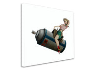 a painting of a woman sitting on top of a barrel
