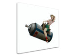 a painting of a woman sitting on top of a barrel