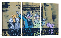 a painting of a group of people on a wall