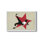 a painting of a man kicking a soccer ball