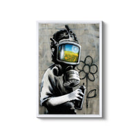 a painting of a man with a tv on his head