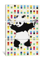 a picture of a panda bear on a multicolored background