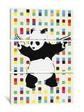 a picture of a panda bear on a multicolored background