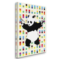 a painting of a panda holding a gun