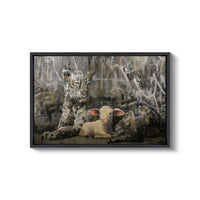 a painting of a sheep sitting in front of a tree