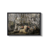 a painting of a sheep sitting in front of a tree