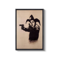 a painting of a clown holding a gun