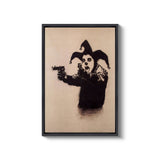 a painting of a clown holding a gun