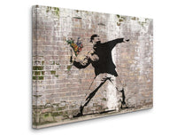 a painting of a man holding a bouquet of flowers