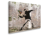 a painting of a man holding a bouquet of flowers