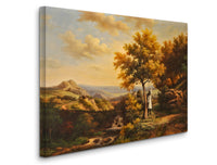 a painting of a man on a swing in a wooded area