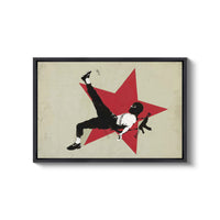 a painting of a man kicking a soccer ball