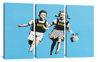 a couple of people that are on a wall